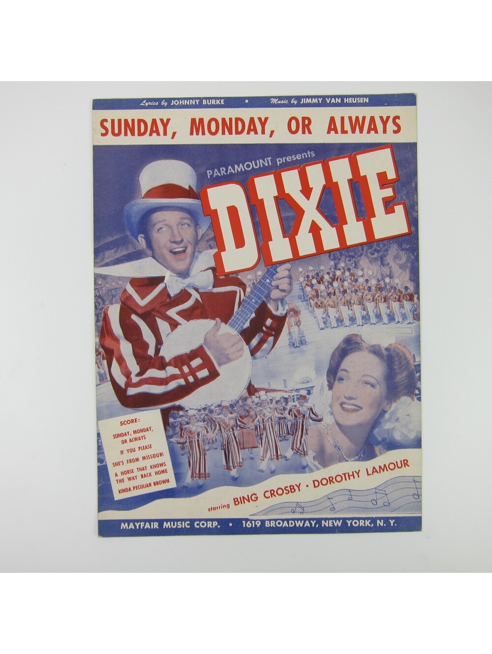 Sheet Music Sunday Monday Always Dixie Bing Crosby Dorothy Lamour Vintage 1943